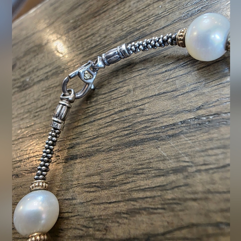 Lagos Soild 18k Gold & Sterling Silver Caviar Pearl Bracelet - Picture 5 of 10